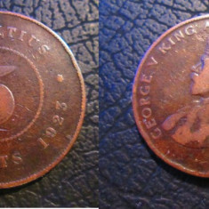 Mauritius _ 5 cents 1923_ regele George V . moneda din bronz , rara