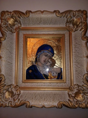 Icoana pe sticla Maica Domnului cu pruncul - foita de aur foto