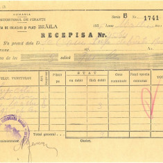 Z396 DOCUMENT VECHI-RECEPISA SCOALA COMERCIALA ELEMENTARA DE BAIETI, BRAILA 1935