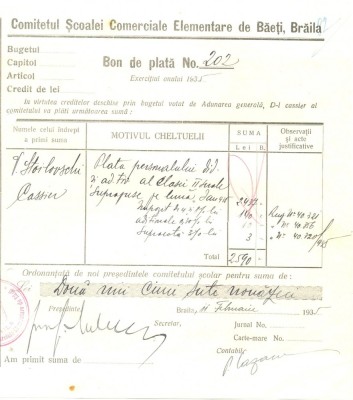 Z377 DOCUMENT VECHI-COMITETUL SCOALEI COMERCIALE ELEMENTARE DE BAIETI, BRAILA foto