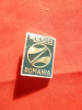 Insigna PECO Romania , metal si email , h= 2 cm