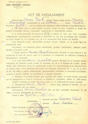 Z380 DOCUMENT VECHI-ACT ANGAJAMENT -SCOALA PROFESIONALA COMERCIALA, BRAILA 1953 foto