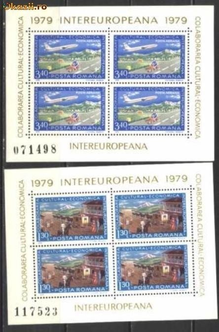 Romania 1979 - COLABORAREA, AVION IN ZBOR, 2 blocuri de 4, MNH, T19 Romania 1979 - COLABORAREA, AVION IN ZBOR, 2 blocuri de 4, MNH, T19