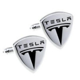 Butoni metalici tema auto Tesla argintii metal + ambalaj cadou, Inox