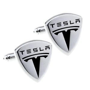 Butoni metalici tema auto Tesla argintii metal + ambalaj cadou foto
