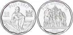 RARR : FIJI - 50 CENTI 2017, COMM- KM NEW - UNC /MEDALIA DE AUR LA RUGBY IN 7 foto