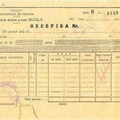 Z389 DOCUMENT VECHI-RECEPISA SCOALA COMERCIALA ELEMENTARA DE BAIETI, BRAILA 1935