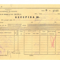 Z394 DOCUMENT VECHI-RECEPISA SCOALA COMERCIALA ELEMENTARA DE BAIETI, BRAILA 1935