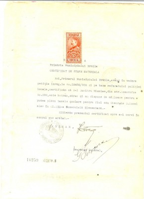 Z373 DOCUMENT VECHI-CERTIFICAT SCUTIRE TAXE SCOLARE-ELEVUL GHEORGHE, BRAILA 1928 foto