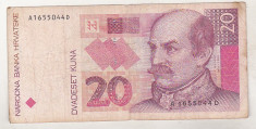bnk bn Croatia 20 kuna 1993 circulata foto