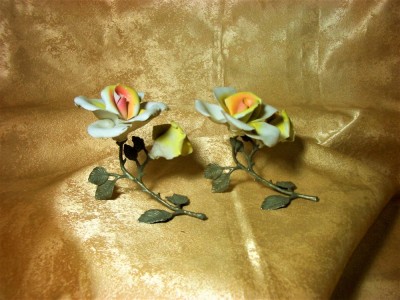 Art Nouveau, trandafiri majolica, placati argint, sec 19, colectie foto
