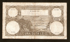 ROMANIA - 100 lei - Octombrie 1931 . Foarte rara !!! foto