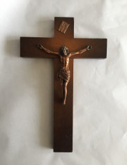 Cruce din lemn cu aplica Isus Rastignit din cupru 40x26,5cm foto