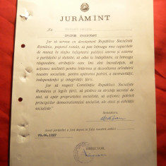 Juramant oficial fata de RSR al unui Ing.Proiectant , cu stampila 1957 ,Min.Ed.