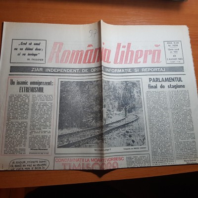 ziarul romania libera 2 august 1990-art. condamnatii la moarte vorbesc,timisoara foto
