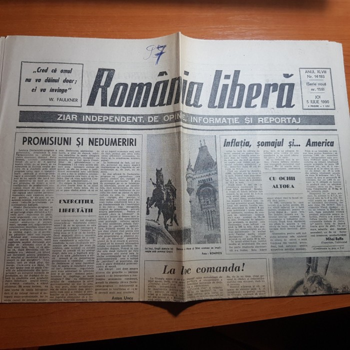 romania libera 5 iulie 1990-articolul &quot; inflatia,somajul si... america &quot;