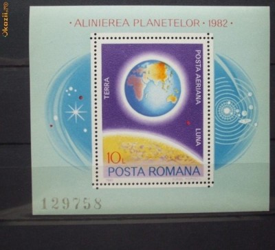 ROMANIA 1981 - COSMOS, ALINIEREA PLANETELOR, colita nestampilata, D30 foto