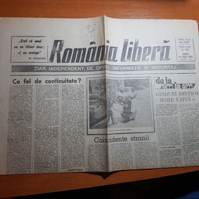 romania libera 10 iulie 1990-articolul &amp;quot; scrisoare de la stei &amp;quot; foto