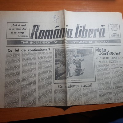 romania libera 10 iulie 1990-articolul &amp;quot; scrisoare de la stei &amp;quot; foto