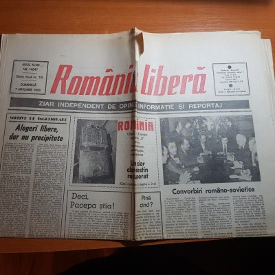 ziarul romania libera 7 ianuarie 1990-convorbiri romano-sovietice,art. revolutie foto