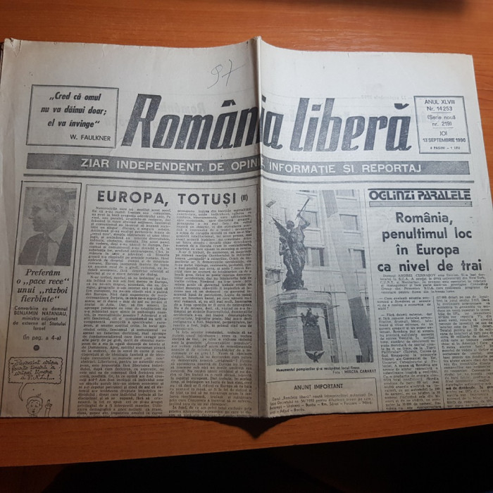 romania libera 13 septembrie 1990-romania ultimul loc din europa nivel de trai