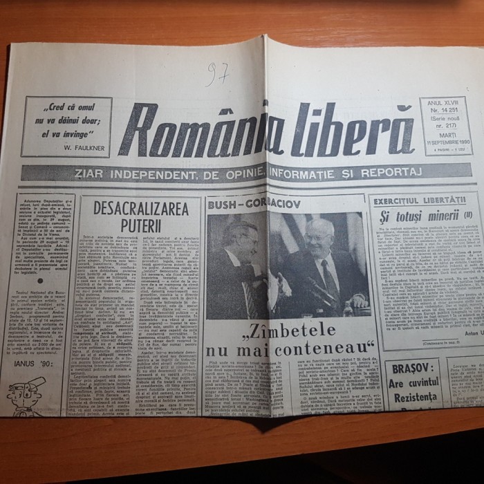 ziarul romania libera 11 septembrie 1990-articolul &quot; si totusi minerii &quot;
