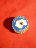 Insigna veche Fotbal - Gaz-Metan Medias anii &#039;50, metal si email , d= 2,7 cm