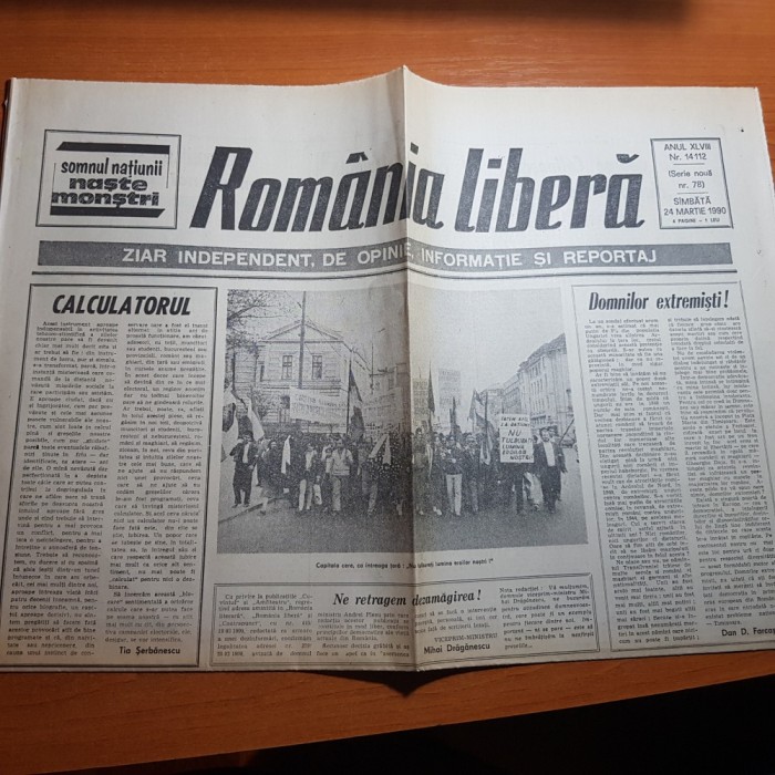 ziarul romania libera 24 martie 1990-nu tulburati lumina eroilor nostri ziarul romania libera 24 martie 1990-nu tulburati lumina eroilor nostri