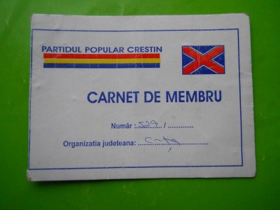 HOPCT CARNET DE MEMBRU PARTIDUL POPULAR CRESTIN -CONSTANTA ROSCA NICOLAE 2002 foto