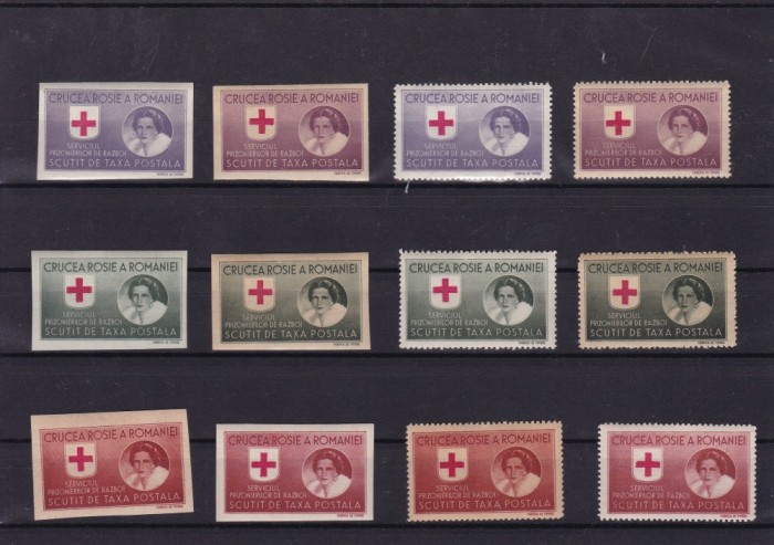 1946 CRUCEA ROSIE SERVICIUL PRIZONIERILOR DE RAZBOI HARTIE ALBA+GRI SERII MNH