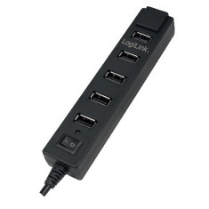 HUB USB 2.0 extern, 7*USB, incl. alimentare 3.5A, buton ON/OFF, black, Logilink &amp;quot;UA0124&amp;quot; foto