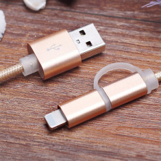2 IN 1 Cablu Date USB pentru iPhone si Android Cu Incarcare Rapida Lightning Premium CAB-5 foto