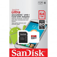 Card memorie SanDisk Micro SDXC Ultra 64GB UHS-I Class 10 80 MB/s + Adaptor SD foto
