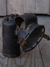 LAMPA MICA DE BICICLETA PE CARBID, FACUTA DIN BRONZ, VECHE PERIOADA INTERBELICA! foto