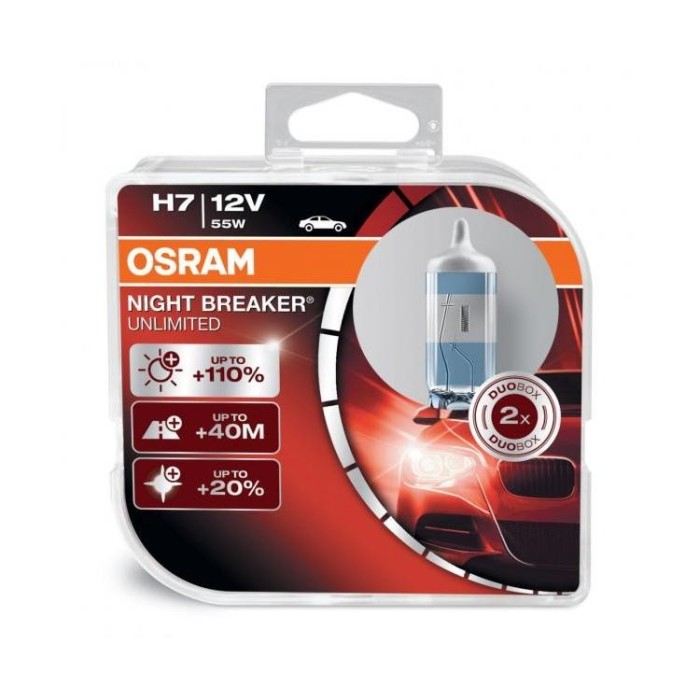 Set 2 Becuri auto cu halogen pentru far Osram H7 Night Breaker Unlimited 12V 55W Set 2 Becuri auto cu halogen pentru far Osram H7 Night Breaker Unlimited 12V 55W