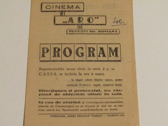 Program Cinema &quot;ARO&quot; Ploiesti