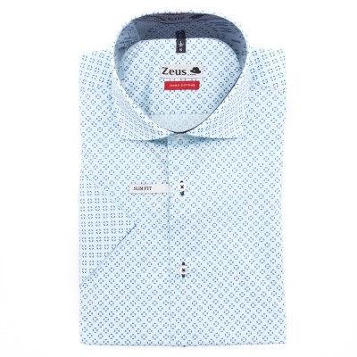 Camasa Barbati Maneca Scurta Albastra Slim Fit Zeus Cod