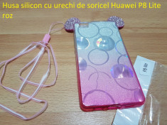 Husa silicon cu urechi de soricel Huawei P8 Lite roz foto