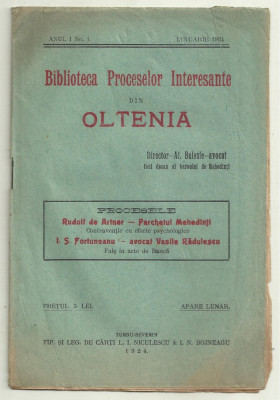 Revista BIBLIOTECA PROCESELOR INTERESANTE DIN OLTENIA - an I, nr.1 din 1924 foto