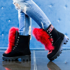 Bocanci dama Black army Red Fur,Cod:COR.565 Black Army (Culoare: Negru, Marime Incaltaminte: 38) foto