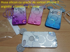 Husa silicon cu urechi de soricel IPhone 7 argintiu albastru roz si mov foto