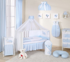 Lenjerie patut 14 piese 120 x 60 cm Bird Cute Bird Blue Mamo-Tato foto