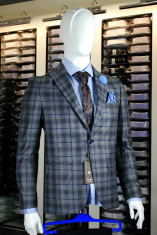 Sacou barbati , carouri , Slim Fit , Ucu Dima, Cod: Sacou B. 2051 Gri+albastru (Culoare: Gri, Marime Sacou: 46) foto