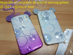 Husa silicon cu urechi de soricel samsug galaxy J5.2017 argintiu si mov foto