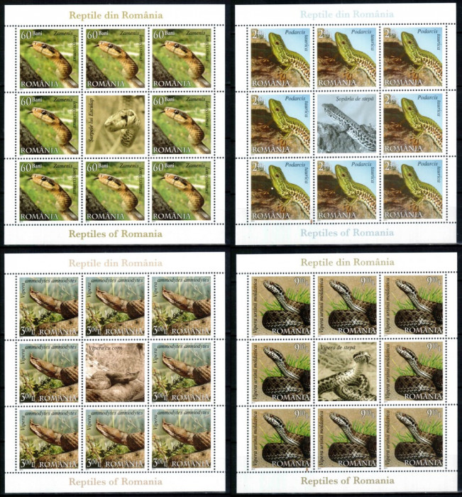 Romania 2011, LP 1887 d, Reptile din Romania, minicoli, MNH! LP 157,04 lei
