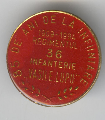 1909-1994 REGIMENTUL 36 INFANTERIE - VASILE LUPU - Insigna MILITARA RARA foto