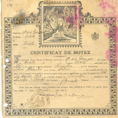 Z421 DOCUMENT VECHI-CERTIFICAT DE BOTEZ AL PRUNCEI LUCRETIA,TILICA ALEXANDRU1924
