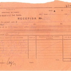 Z425 DOCUMENT VECHI-RECEPISA SCOALA COMERCIALA ELEMENTARA DE BAIETI, BRAILA 1934