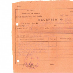 Z423 DOCUMENT VECHI-RECEPISA SCOALA COMERCIALA ELEMENTARA DE BAIETI, BRAILA 1934