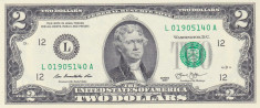 Bancnota Statele Unite ale Americii 2 Dolari 2013 (&amp;quot;L&amp;quot; = San Francisco ) - UNC foto